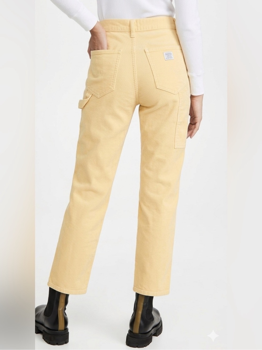 Denimist Pale Yellow Chaprl Carpenter Utility High Waisted Straight-Leg Pants